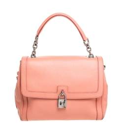 Pre Owned Dolce & Gabbana Coral Orange Leather Padlock Top Handle Bag