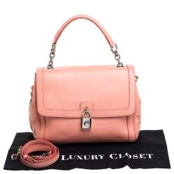 Pre Owned Dolce & Gabbana Coral Orange Leather Padlock Top Handle Bag