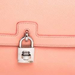 Pre Owned Dolce & Gabbana Coral Orange Leather Padlock Top Handle Bag