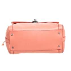 Pre Owned Dolce & Gabbana Coral Orange Leather Padlock Top Handle Bag