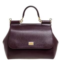 Pre Owned Dolce & Gabbana Burgundy Leather Medium Miss Sicily Top Handle Bag