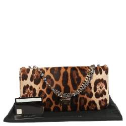 Pre Owned Dolce & Gabbana Brown Leopard Print Calfhair and Leather Miss Charles Shoulder Bag
