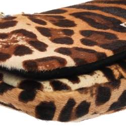 Pre Owned Dolce & Gabbana Brown Leopard Print Calfhair and Leather Miss Charles Shoulder Bag