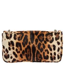 Pre Owned Dolce & Gabbana Brown Leopard Print Calfhair and Leather Miss Charles Shoulder Bag
