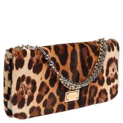 Pre Owned Dolce & Gabbana Brown Leopard Print Calfhair and Leather Miss Charles Shoulder Bag