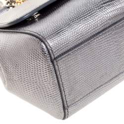 Pre Owned Dolce & Gabbana Silver Lizard Embossed Leather Small Miss Sicily Top Handle Bag