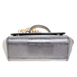 Pre Owned Dolce & Gabbana Silver Lizard Embossed Leather Small Miss Sicily Top Handle Bag