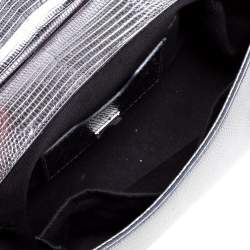 Pre Owned Dolce & Gabbana Silver Lizard Embossed Leather Small Miss Sicily Top Handle Bag