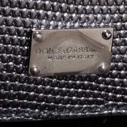 Pre Owned Dolce & Gabbana Silver Lizard Embossed Leather Small Miss Sicily Top Handle Bag