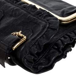 مملوكة مسبقًا Dolce & Gabbana Black Leather XX Anniversary Ruffle Chain Clutch