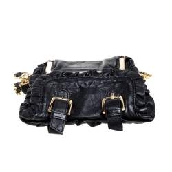مملوكة مسبقًا Dolce & Gabbana Black Leather XX Anniversary Ruffle Chain Clutch