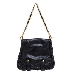 مملوكة مسبقًا Dolce & Gabbana Black Leather XX Anniversary Ruffle Chain Clutch