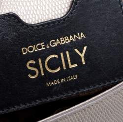 مملوكة مسبقًا حقيبة دولتشي أند غابانا ميس سيسيلي جلد نقشة السحلية بيج داكن متوسطة شعار كريستال يد علوية