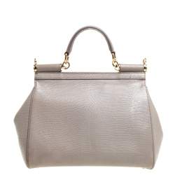 مملوكة مسبقًا حقيبة دولتشي أند غابانا ميس سيسيلي جلد نقشة السحلية بيج داكن متوسطة شعار كريستال يد علوية