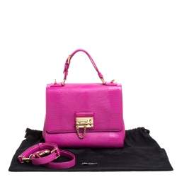 Pre Owned Dolce & Gabbana Pink Lizard Embossed Leather Medium Miss Monica Top Handle Bag