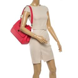 Pre Owned Dolce & Gabbana Coral Pink Leather Large Miss Sicily Top Handle Bag