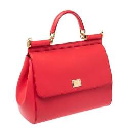 Pre Owned Dolce & Gabbana Coral Pink Leather Large Miss Sicily Top Handle Bag