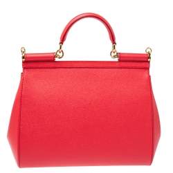 Pre Owned Dolce & Gabbana Coral Pink Leather Large Miss Sicily Top Handle Bag