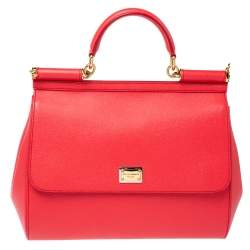 Pre Owned Dolce & Gabbana Coral Pink Leather Large Miss Sicily Top Handle Bag