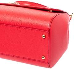 Pre Owned Dolce & Gabbana Coral Pink Leather Large Miss Sicily Top Handle Bag