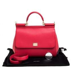 Pre Owned Dolce & Gabbana Coral Pink Leather Large Miss Sicily Top Handle Bag