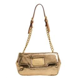 Pre Owned Dolce & Gabbana Metallic Gold Textured Leather Miss Belle Amie Shoulder Bag