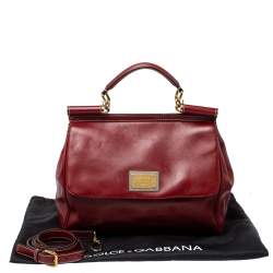 Pre Owned Dolce & Gabbana Red Soft Leather Large Miss Sicily Top Handle Bag