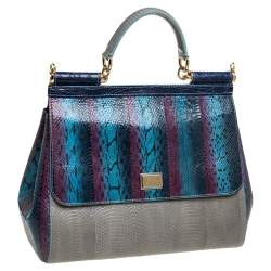 Pre Owned حقيبة دولتشي أند غابانا جلد ثعبان وتمساح متعددة الألوان كبيرة