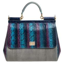 Pre Owned Dolce & Gabbana Multicolor Python and Alligator Large Miss Sicily Top Handle Bag