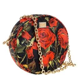 Pre Owned حقيبة كتف دولتشي أند غابانا ميس غلام قماش مورد مطبوع مستديرة