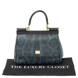 مملوكة مسبقًا حقيبة دولتشي أند غابانا ميس سيسيلي كانفاس وجلد نقشة الفهد أزرق/أسود صغيرة بيد علوية