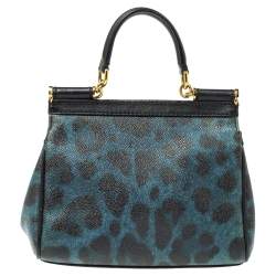 مملوكة مسبقًا حقيبة دولتشي أند غابانا ميس سيسيلي كانفاس وجلد نقشة الفهد أزرق/أسود صغيرة بيد علوية