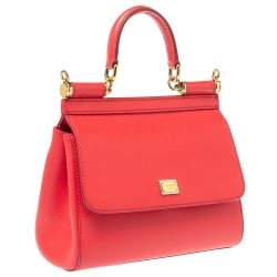 Pre Owned Dolce & Gabbana Pink Leather Small Miss Sicily Top Handle Bag