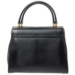 Pre Owned Dolce & Gabbana Black Lizard Embossed Leather Welcome Top Handle Bag