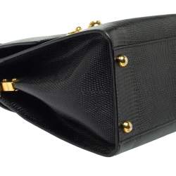 Pre Owned Dolce & Gabbana Black Lizard Embossed Leather Welcome Top Handle Bag