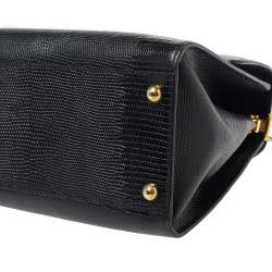 Pre Owned Dolce & Gabbana Black Lizard Embossed Leather Welcome Top Handle Bag
