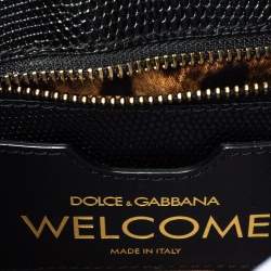 Pre Owned Dolce & Gabbana Black Lizard Embossed Leather Welcome Top Handle Bag