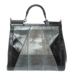 مملوكة مسبقًا Dolce & Gabbana Colorblock Snakeskin Large Miss Sicily Top Handle Bag