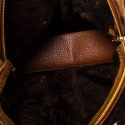 Pre Owned Dolce & Gabbana Brown Shearling and Snakeskin Studded Satchel