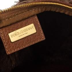 Pre Owned Dolce & Gabbana Brown Shearling and Snakeskin Studded Satchel