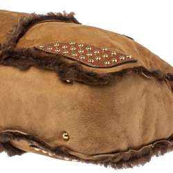 Pre Owned Dolce & Gabbana Brown Shearling and Snakeskin Studded Satchel