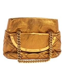 Pre Owned Dolce & Gabbana Gold Leather Miss Camp Chain Tote