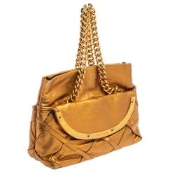 Pre Owned Dolce & Gabbana Gold Leather Miss Camp Chain Tote