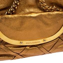 Pre Owned Dolce & Gabbana Gold Leather Miss Camp Chain Tote