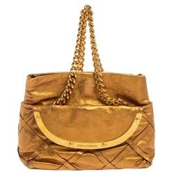 Pre Owned Dolce & Gabbana Gold Leather Miss Camp Chain Tote