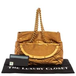 Pre Owned Dolce & Gabbana Gold Leather Miss Camp Chain Tote