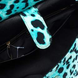 Pre Owned Dolce & Gabbana Blue Leopard Print Canvas Large Miss Sicily Top Handle Bag