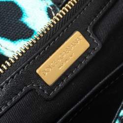 Pre Owned Dolce & Gabbana Blue Leopard Print Canvas Large Miss Sicily Top Handle Bag