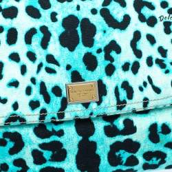 Pre Owned Dolce & Gabbana Blue Leopard Print Canvas Large Miss Sicily Top Handle Bag