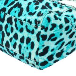 Pre Owned Dolce & Gabbana Blue Leopard Print Canvas Large Miss Sicily Top Handle Bag